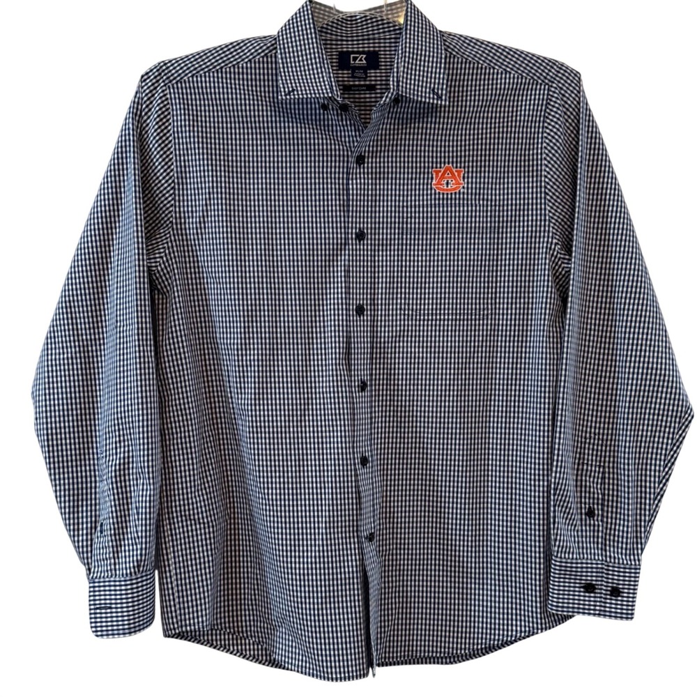 Cutter & Buck Auburn Tigers SEC  Navy Gingham Button Down Shirt Easy Care Medium